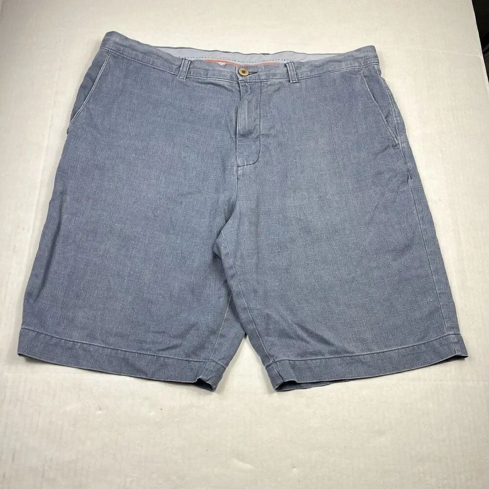 Tommy Bahama Mens Chino Silk Blend Shorts Blue Classic Casual Zip Up Size 38